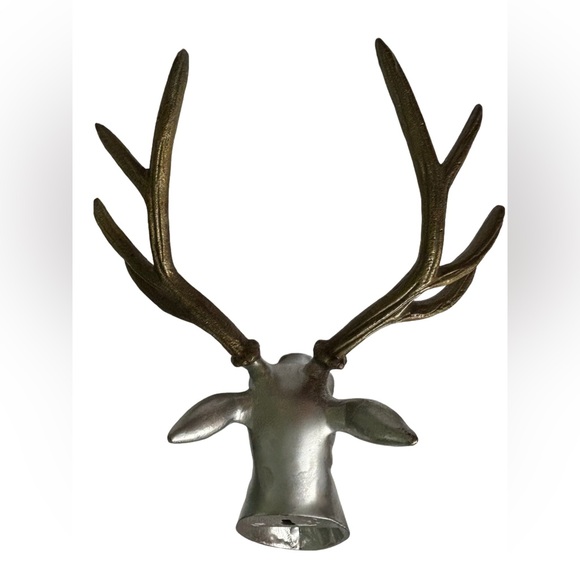 Cast Metal Deer Elk Silver Head Wall Hanging with Red Eyes Bronzed Antlers 17” - Picture 7 of 8